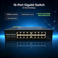 ANPA AP-6016G 16 Port Gigabit Network Switch 10/100/1000Mbps 38Gbps Plug and Play QoS Stackable untuk Kamera IP NVR SMB Desktop
