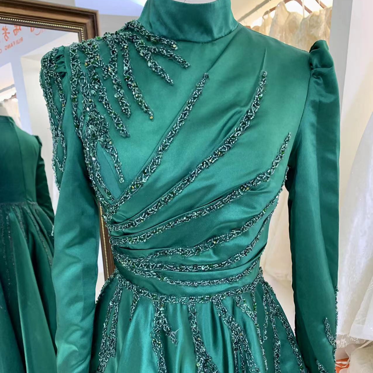 Emerald Green Satin Dress Long Sleeve - Elegant & Stylish