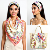Selendang Satin Polos Bermotif Bunga Premium untuk Wanita, Aksesoris Kepala Desainer, dan Dekorasi Tas dengan Sentuhan Sutra