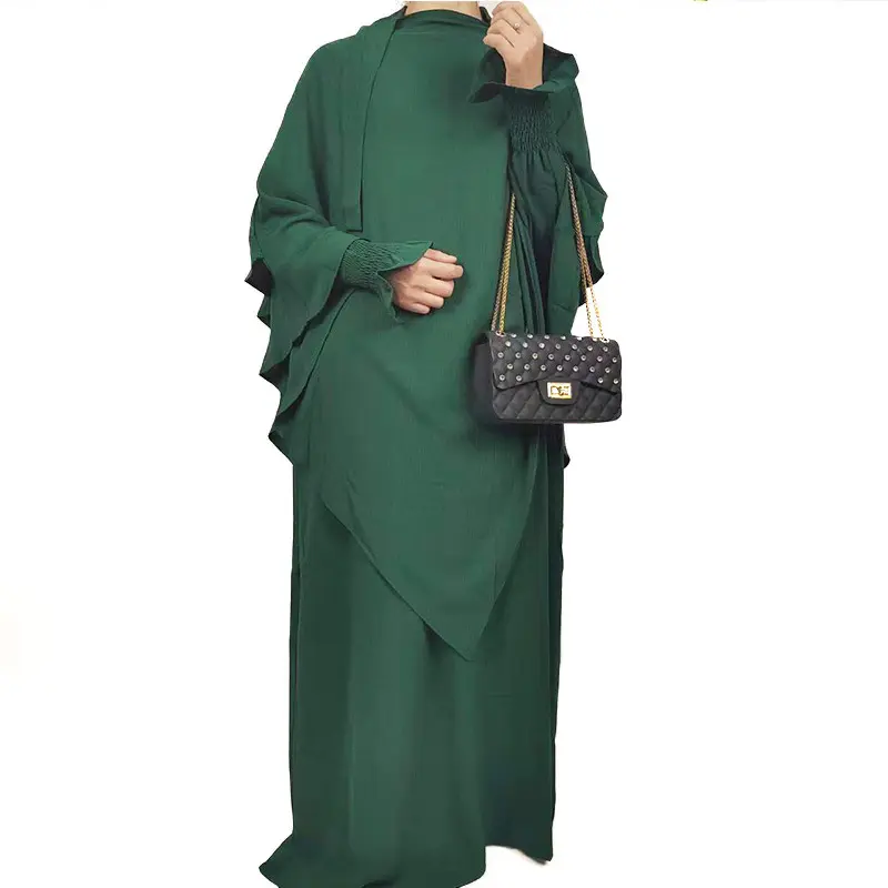 Khimar Hijab modeste Abaya couleur unie avec Hijab 2 pièces Robes femmes Kaftan Abaya musulman Dubai Abaya Robes