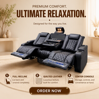 Sièges VIP électriques modernes Home Cinema Power Inclinable Ensemble de canapés de théâtre en cuir véritable avec console rabattable