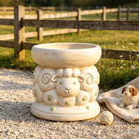 Pot de fleurs décoratif en résine fait main et peint à la main, sculpture de mouton vintage crème, ornement de jardin animalier pour patio et cour