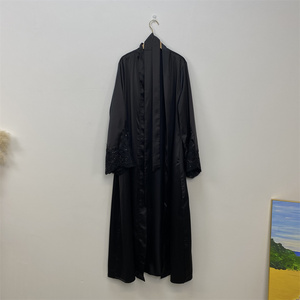 Satén grueso nuevo frente abierto con bolsillos laterales mujeres negro <span class=keywords><strong>corona</strong></span> moda encaje cárdigan - Product Image 1