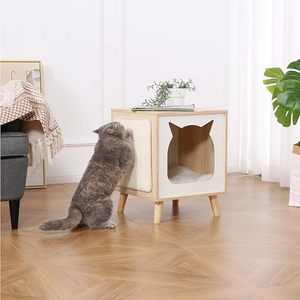 Casa de madera <span class=keywords><strong>para</strong></span> gatos, apartamento <span class=keywords><strong>para</strong></span> gatos adecuado <span class=keywords><strong>para</strong></span> gatos grandes de interior Cuevas escondidas <span class=keywords><strong>para</strong></span> gatitos de madera con ESTERAS y almohadillas raspadoras - Product Image 5