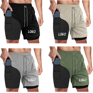Shorts de sport pour hommes sur mesure en gros, shorts de course 2-en-1 de 5 pouces, 90 % polyester, 10 % élasthanne, avec doublure intégrée - Product Image 1
