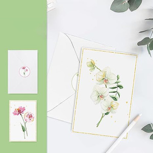 Biglietti di auguri floreali in bianco adesivi in lamina d'oro papiro acquerello per matrimonio stazionario compleanno Baby Shower - Product Image 3