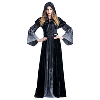 Robe de sorcière gothique à manches évasées et motif tête de mort pour jeu de rôle TV, déguisement pour maison hantée et fête d'Halloween