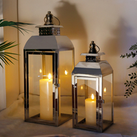 Ensemble de lanternes en acier inoxydable argenté, grand porte-bougie en verre pour Noël, extérieur, intérieur, jardin, mariage