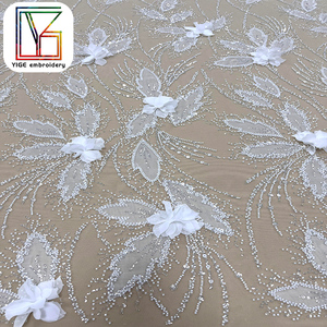 Chất Lượng Cao Pháp Bridal Wedding Dress 3D Hoa Ren Với Trắng Đính Cườm Sequin Laser Thêu Hoa Lưới Vải Tuyn Ren Vải - Product Image 5