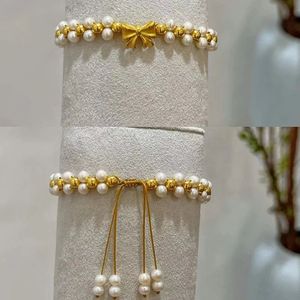 Xinfly Custom Round <b>Bead</b> Chain <b>Bracelet</b> 24K Gold Freshwater Pearls Fine Jewelry Engagement Bow <b>Charm</b> <b>Bracelets</b> - Product Image 4