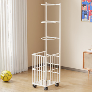 Support mobile blanc en fer pour équipement sportif avec roulettes pour rangement intérieur haltères, tapis de yoga, raquettes de badminton - Product Image 2