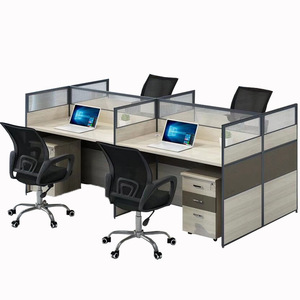 Office Partitions 4 Person Desk Combination Aluminum <b>Frame</b> Modular Workstation Booths Commercial Use - Product Image 5