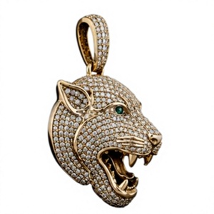 Colgante Cabeza de Pantera con Micro Pavé de Moissanita, Bañado en Rodio, Tono Dorado, Joyería Animal, Regalo - Product Image 3