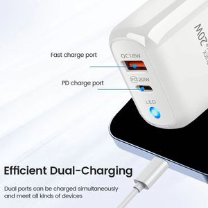 20W <b>USB</b> C Phone Charger Adapter US EU <b>Plug</b> QC3.0 <b>USB</b> Type C Wall Charger Dual Port A+C Travel Block Charger - Product Image 5
