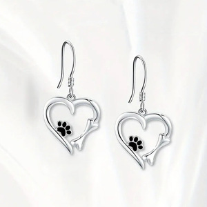Orecchini pendenti a forma di cuore con zampa di gatto per donna, gioielli alla moda in stile principessa dolce - Product Image 5