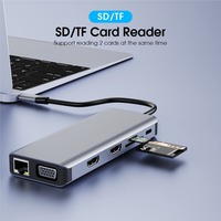 Station d'accueil Type-C 12-en-1 double HDTV 4K USB 3.0 RJ45 1000 Mbps VGA 3,5 mm TF SD PD 100 W de charge pour extension d'écran d'ordinateur portable Macbook