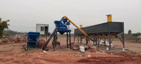 Ligne de production de béton HZS35 Hongxing 35m³/h avec chargement par élévateur à benne et unité de dosage d'agrégats à 2 ou 3 bacs en option