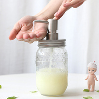 Pot en verre de maçon de distributeur carré rond recyclable de 1000ml avec la pompe d'acier inoxydable pour le désinfectant de main de lotion