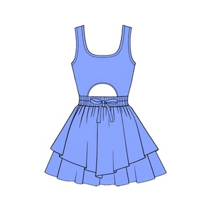 Vestido de Yoga <span class=keywords><strong>para</strong></span> Niñas, Sin Mangas, Cuello Cuadrado, Cintura Recortada, Lazo, Volantes en el Bajo, Logotipo Personalizado, OEM, ODM, MOQ Bajo, Envío Rápido - Product Image 3