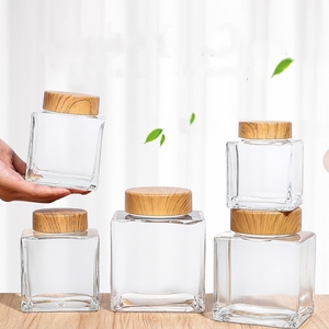 Wholesale <strong>Empty</strong> <strong>Square</strong> Clear Glass Food Container Sauce Honey Jam <strong>Jar</strong> 100ml 280ml 360ml 750ml with Glass Lid - Product Image 1