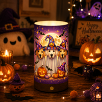 Adorable Veilleuse LED 3D Imprimée Personnalisée en PLA sur Base en Bois, Thème Chiot Citrouille Halloween, avec Télécommande et Fonction Vase Double Usage