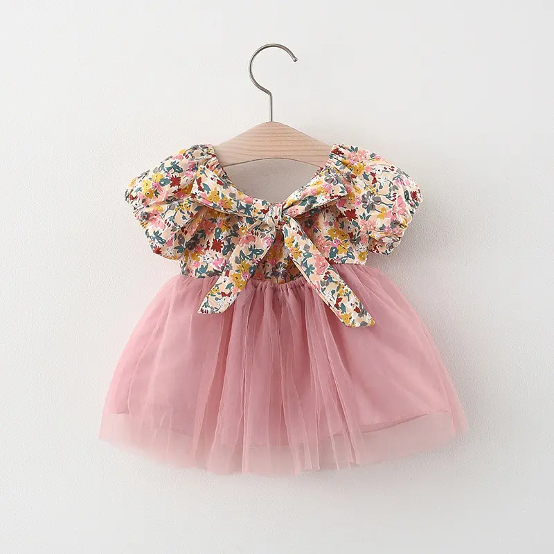 Summer Casual Sweet Floral Print Tulle Kids Holidays Clothes Wear Newborn Baby Girls Party Dresses Toddler Girl Cotton Skirt