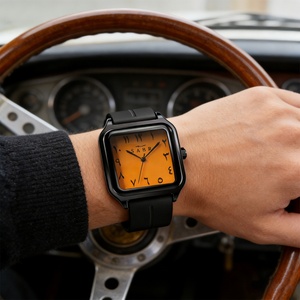 Sabr Men's <b>Square</b> Alloy Watch Waterproof Magnetic Buckle Orange Gradient Dial Arabic Numerals Watch Men's Business Quartz Watch - Product Image 2