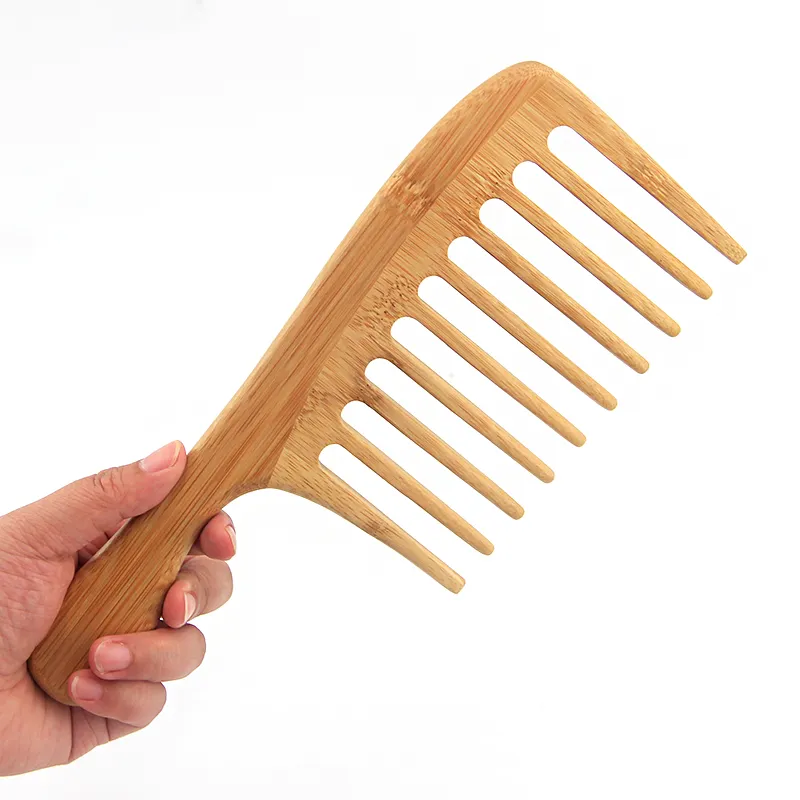 Wholesale Customized Label Natural Bamboo Wide Tooth Combs Thick Big Tooth Long Hair Ladies Special Hair Comb