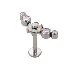 Usine Titane Corps Piercing Bijoux Interne Fileté & Push In Lunette Ensemble 4-CZ Pierre Cluster Avec Fleur Centre Top Anneau - Product Image 3