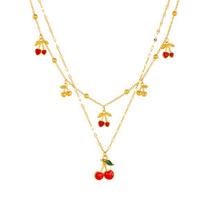 Fruit Cherry Pendant Layered Necklace Zinc Alloy Gold Plated Stackable Chain Gift Jewelry N3459 - Product Image 5