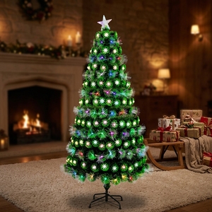<span class=keywords><strong>Sapin</strong></span> <span class=keywords><strong>de</strong></span> <span class=keywords><strong>Noël</strong></span> Artificiel Pré-Éclairé en PVC avec 100-500 Lumières LED, Décoration Intérieure en Forme <span class=keywords><strong>de</strong></span> Pin, <span class=keywords><strong>Étoile</strong></span> Supérieure Incluse, Étanche - Product Image 3