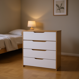 Comò Moderno con Quattro Cassetti in Legno di Rovere Bianco, Arredamento per Camera da Letto, Design Indipendente - Product Image 2