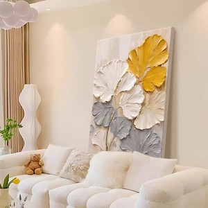 Peinture à l'huile peinte à la main, Art floral texturé minimaliste moderne pour décoration murale de salon, effet 3D sans cadre - Product Image 2
