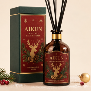 Aikun Amber Glass <b>Bottled</b> Flameless Black Rattan Stick Christmas Gift Box Home Fragrance Reed Diffuser for Seasonal Display - Product Image 1