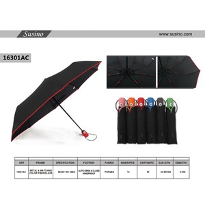 Parapluie Automatique Pliant en Trois Sections, Polyester, 8 Baleines, Noir, Modèle Anti-Pluie 16301AC - Product Image 3