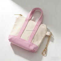 Porte-clés en toile en gros, mini sac à fermeture éclair en toile avec logo personnalisé et sangle rose, mini sac en toile personnalisé, porte-monnaie porte-clés