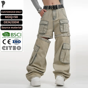 Pantalones vaqueros cargo Y2K para mujer con múltiples bolsillos, diseño de pierna desmontable, estilo urbano, holgados, admiten personalización - Product Image 1