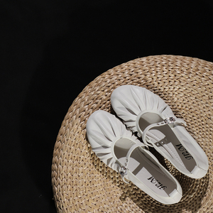 Guangzhou fábrica de zapatos de cuero genuino marca original personalizado al por mayor plisado Mary Janes mujeres zapatos planos señoras Sandalias planas - Product Image 3