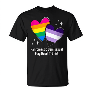 Camiseta Panromántica con la Bandera Demisexional en Forma de Corazón, Negra, Unisex, Ropa de Orgullo - Product Image 2
