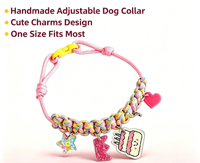 Collier pour chien en paracorde tressé fait main, réglable, avec breloques gâteau d'anniversaire, pour petit chiot