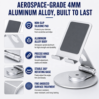 Support de tablette rotatif à 360° en alliage d'aluminium, pliable, pour bureau, support de tablette OEM ODM avec logo personnalisé pour les acheteurs en gros