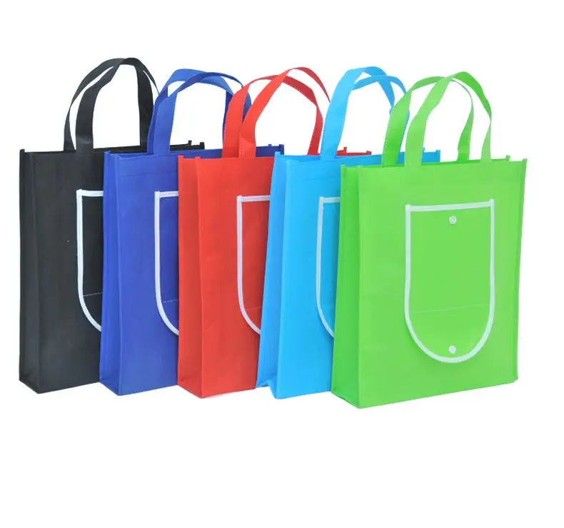 Ecological reusable Recycle folding into pouch for supermarket grocery shopper non woven carry shopping tote bag with pocket