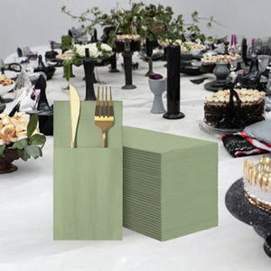 <span class=keywords><strong>Serviette</strong></span> en lin <span class=keywords><strong>jetable</strong></span> <span class=keywords><strong>pré</strong></span>-<span class=keywords><strong>pliée</strong></span> bleu marine 1 pli avec poche à couverts intégrée Style sac coloré pour les mariages dîners - Product Image 2