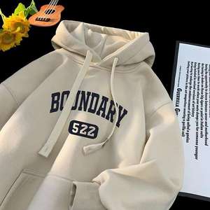 Sweater Hoodie Tebal Lapisan Fleece Pria Musim Gugur 2024 Gaya Amerika Hong Kong, Longgar, Motif Hati, Anti Kusut - Product Image 2