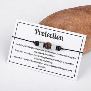 Cuerda de cera trenzada con tarjeta Wish, pulsera de protección de cuentas de piedra de ojo de tigre de hematita Natural - Product Image 4