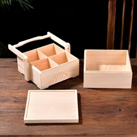 Boîtes de festival pour thé et nourriture, style chinois, en bois de pin de luxe, multi-niveaux, avec couvercle en brocart, poignée pliable, durables, artisanales et éco-responsables