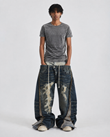 DiZNEW Jeans Baggy Homme Personnalisés Double Couche Taille Basse Désstructurés Déchirés Jambe Large en Denim – Usine BSCI
