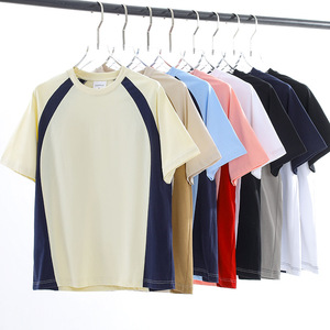LMT2155 nuevo diseño personalizado contraste Color estilo pijo 240 Gsm 100% algodón pareja Ropa Camisetas para hombres y mujeres - Product Image 1