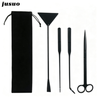 Jusuo – Kit d'outils de nettoyage d'aquarium 4-en-1 en acier inoxydable noir : pinces, ciseaux, spatule pour kits de démarrage d'aquariums