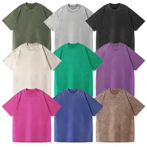 Customize LOGO Top Quality Cotton Acid Wash T-shirt Oversized Retro Mineral Wash Tshirt Heavyweight Vintage T Shirt
